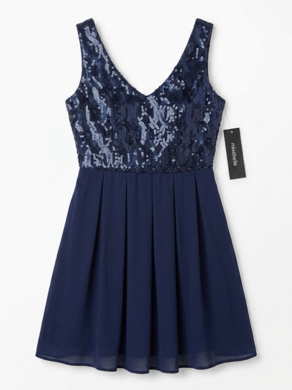 Navy Sequin Bodice Mini Dress